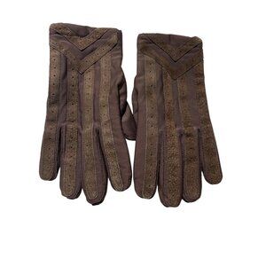 Vintage Brown Leather & Wool Lined Gloves For Men